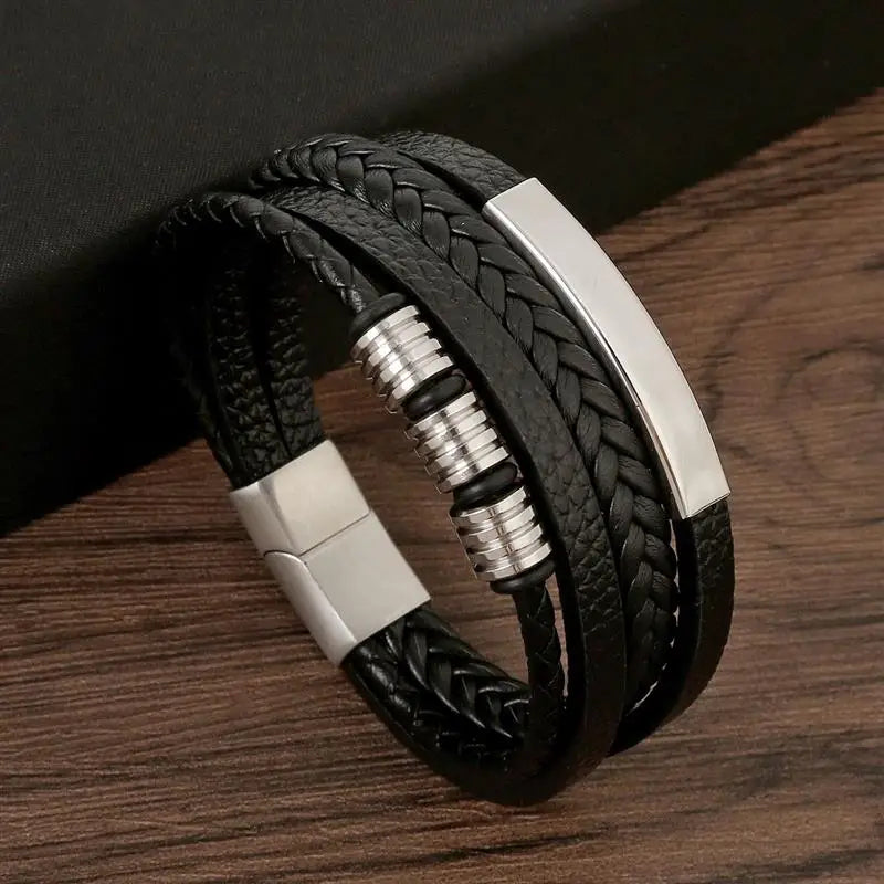 Pulseira de Couro Clássica Com Fivela Magnética