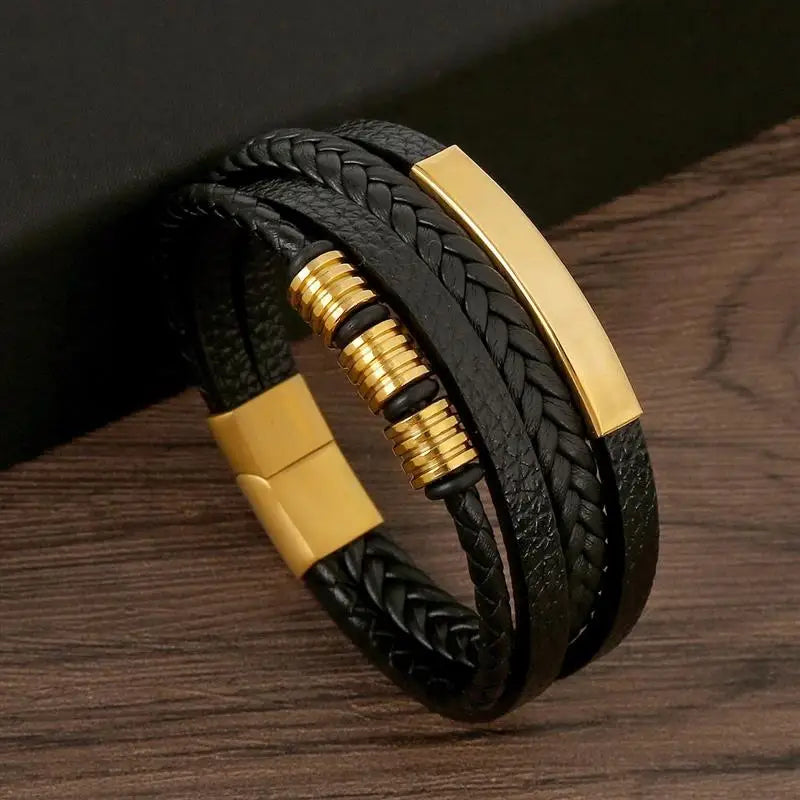 Pulseira de Couro Clássica Com Fivela Magnética